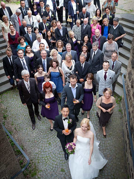 Gruppenfoto Hochzeitsgesellschaft Vogelperspektive